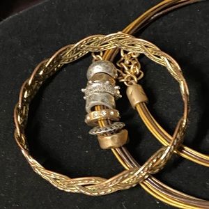 Chico’s gold brown copper and silver necklace and brass and copper bracelet